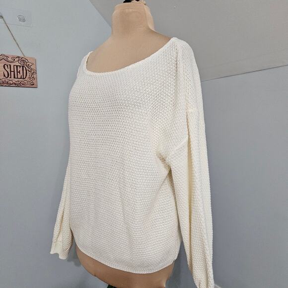 New Nasty Gal Cream Knit Sweater Pullover Medium Acrylic Drop Shoulder Boat Neck - Picture 4 of 15